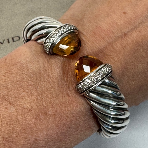 David Yurman 15mm Waverly Citrine Diamond Cable Cuff Bracelet .925 Sz M - Picture 9 of 9